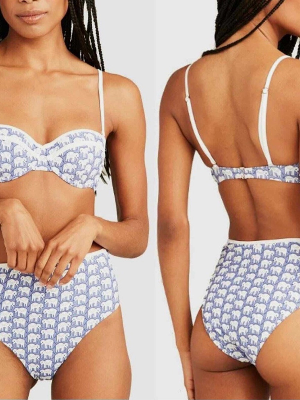 Roller Rabbit Blue and White Elephant Print High-Waist Bikini